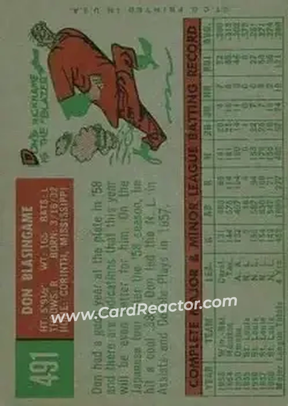 1959 Topps #491 - Don Blasingame - St. Louis Cardinals - Back 1959 Topps #491 - Don Blasingame - St. Louis Cardinals - Back