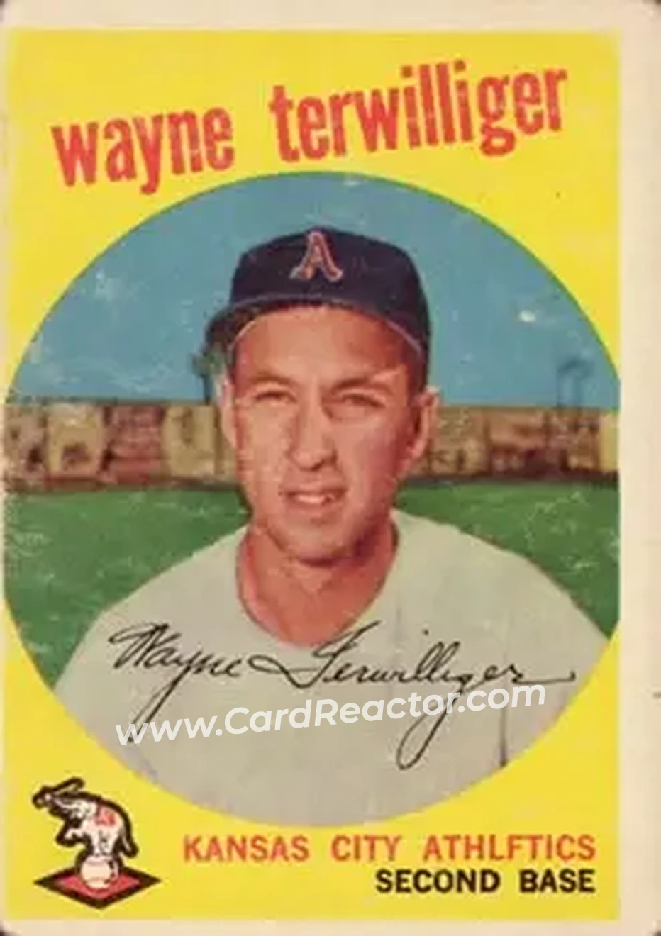 1959 Topps #496 - Wayne Terwilliger - Kansas City Athletics - Front