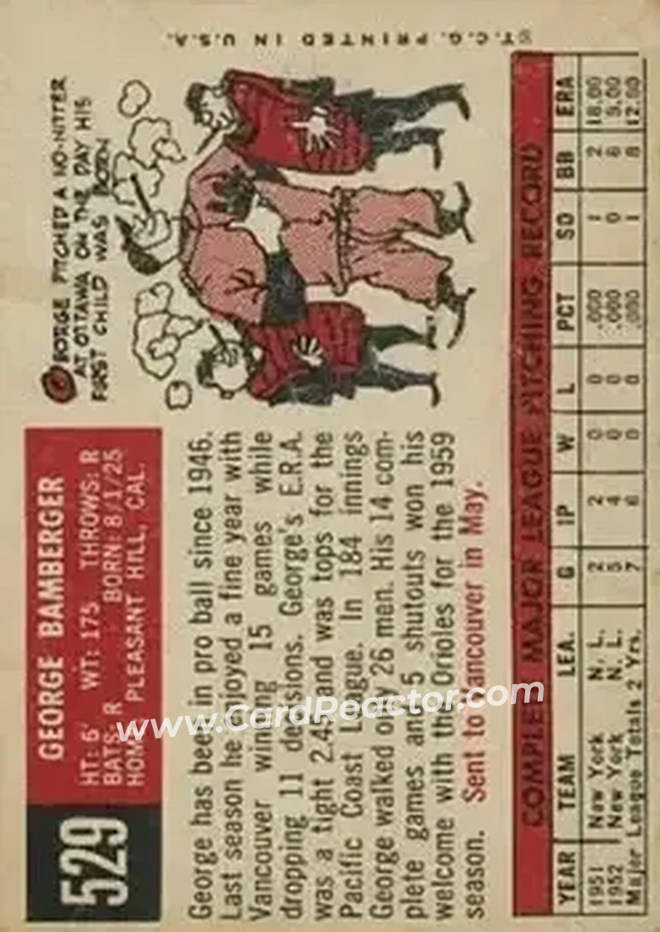 1959 Topps #529 - George Bamberger - Baltimore Orioles - Back