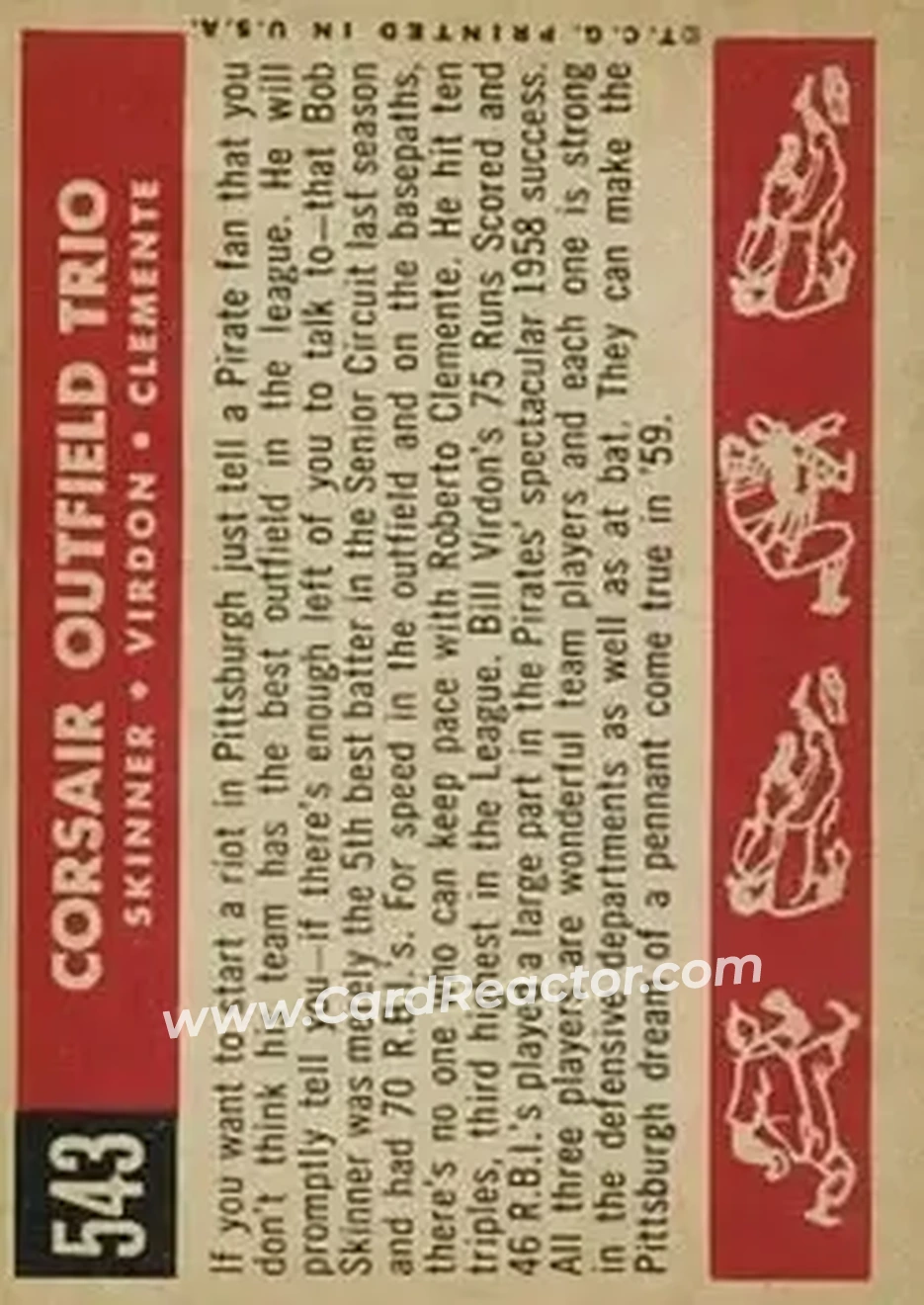 1959 Topps #543 - Card #543 - Pittsburgh Pirates - Back