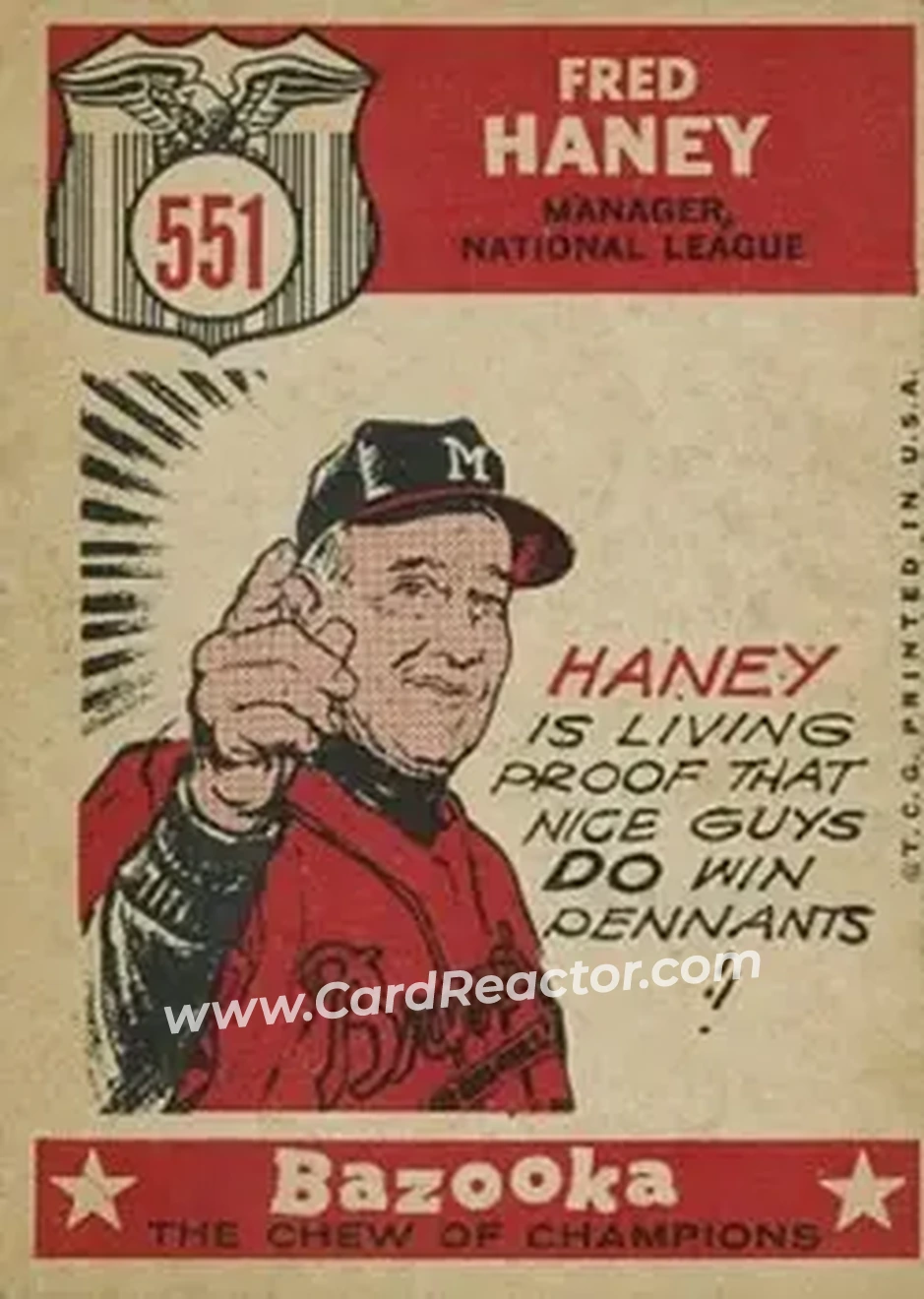 1959 Topps #551 - Fred Haney - Milwaukee Braves - Back 1959 Topps #551 - Fred Haney - Milwaukee Braves - Back