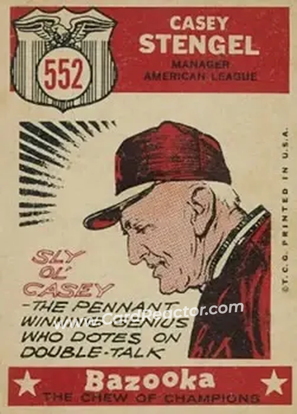 1959 Topps #552 - Casey Stengel - New York Yankees - Back