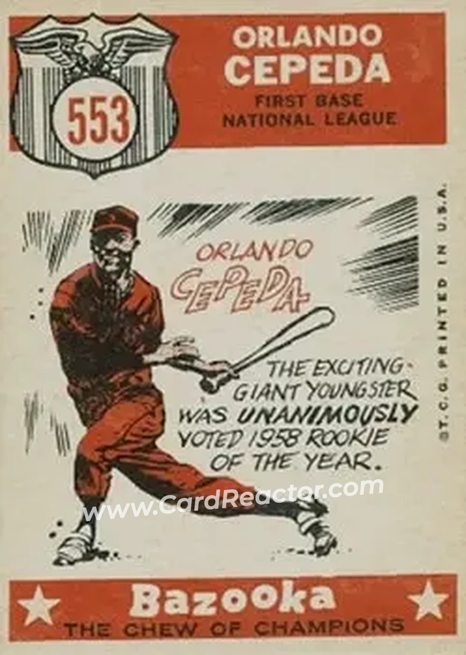 1959 Topps #553 - Orlando Cepeda - San Francisco Giants - Back