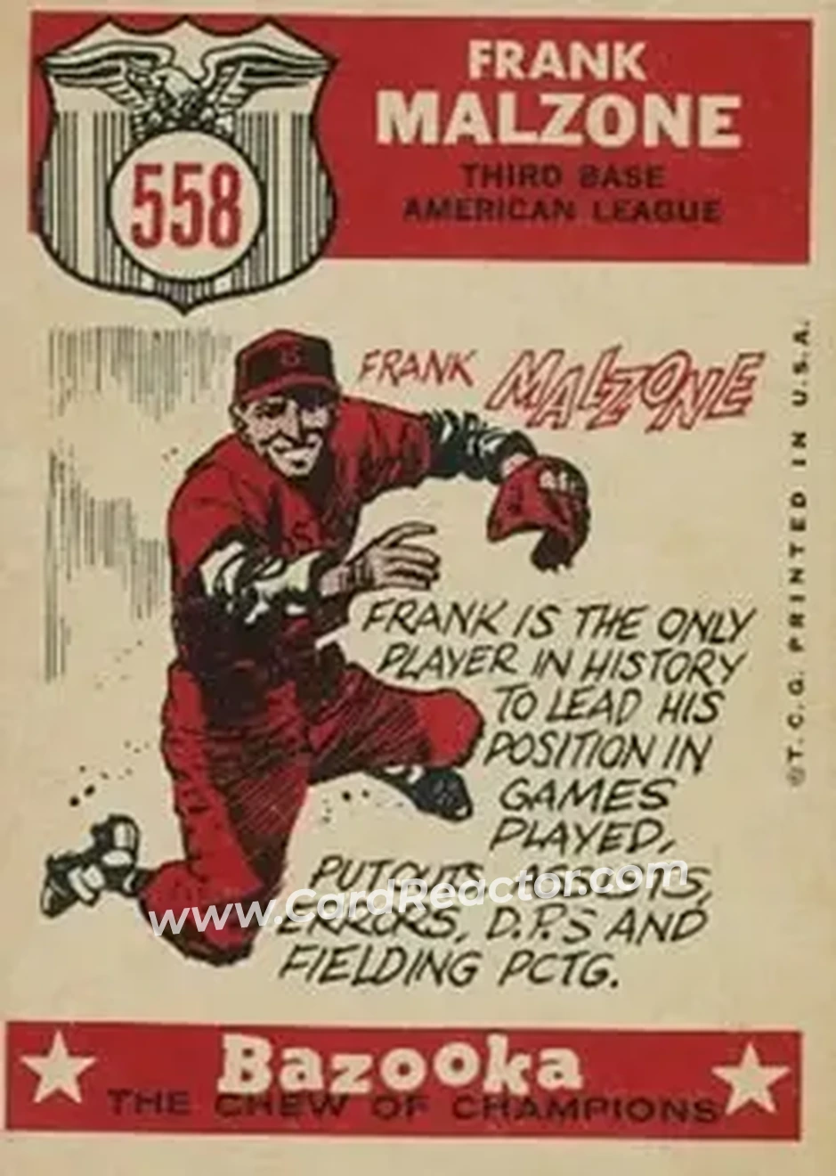 1959 Topps #558 - Frank Malzone - Boston Red Sox - Back