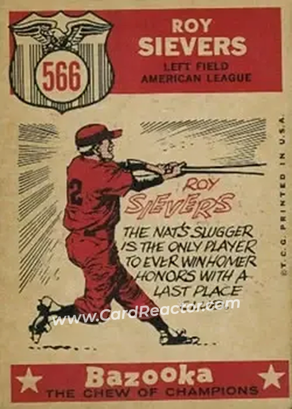 1959 Topps #566 - Roy Sievers - Washington Senators - Back 1959 Topps #566 - Roy Sievers - Washington Senators - Back