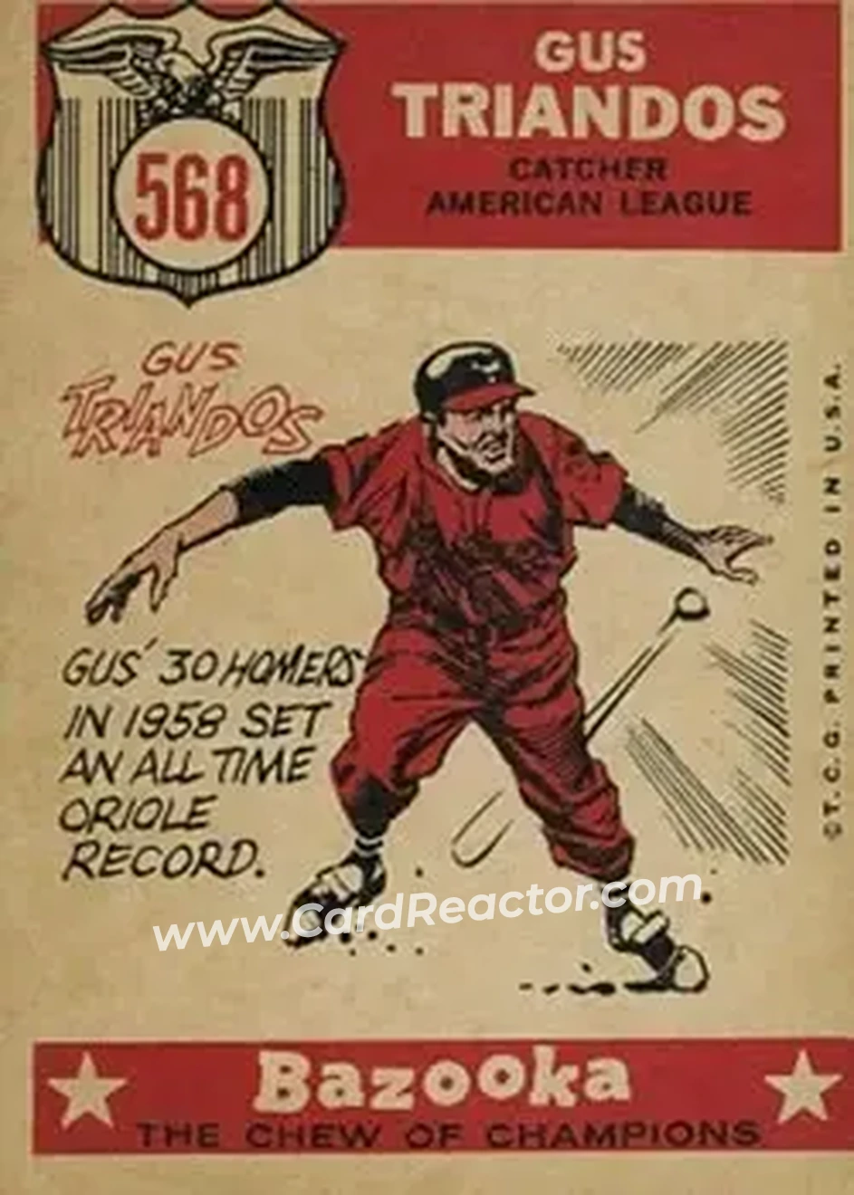 1959 Topps #568 - Gus Triandos - Baltimore Orioles - Back