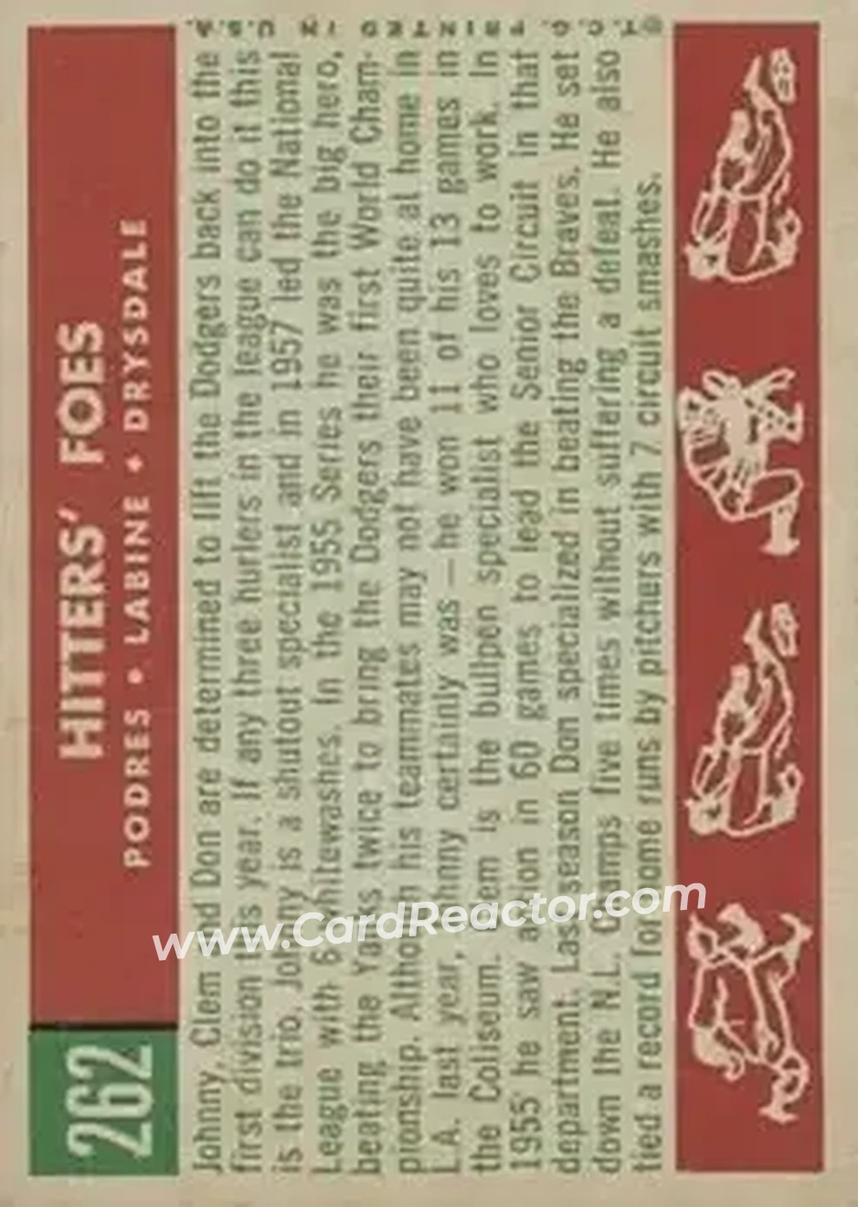 1959 Topps #262 - Card #262 - Los Angeles Dodgers - Back 1959 Topps #262 - Card #262 - Los Angeles Dodgers - Back