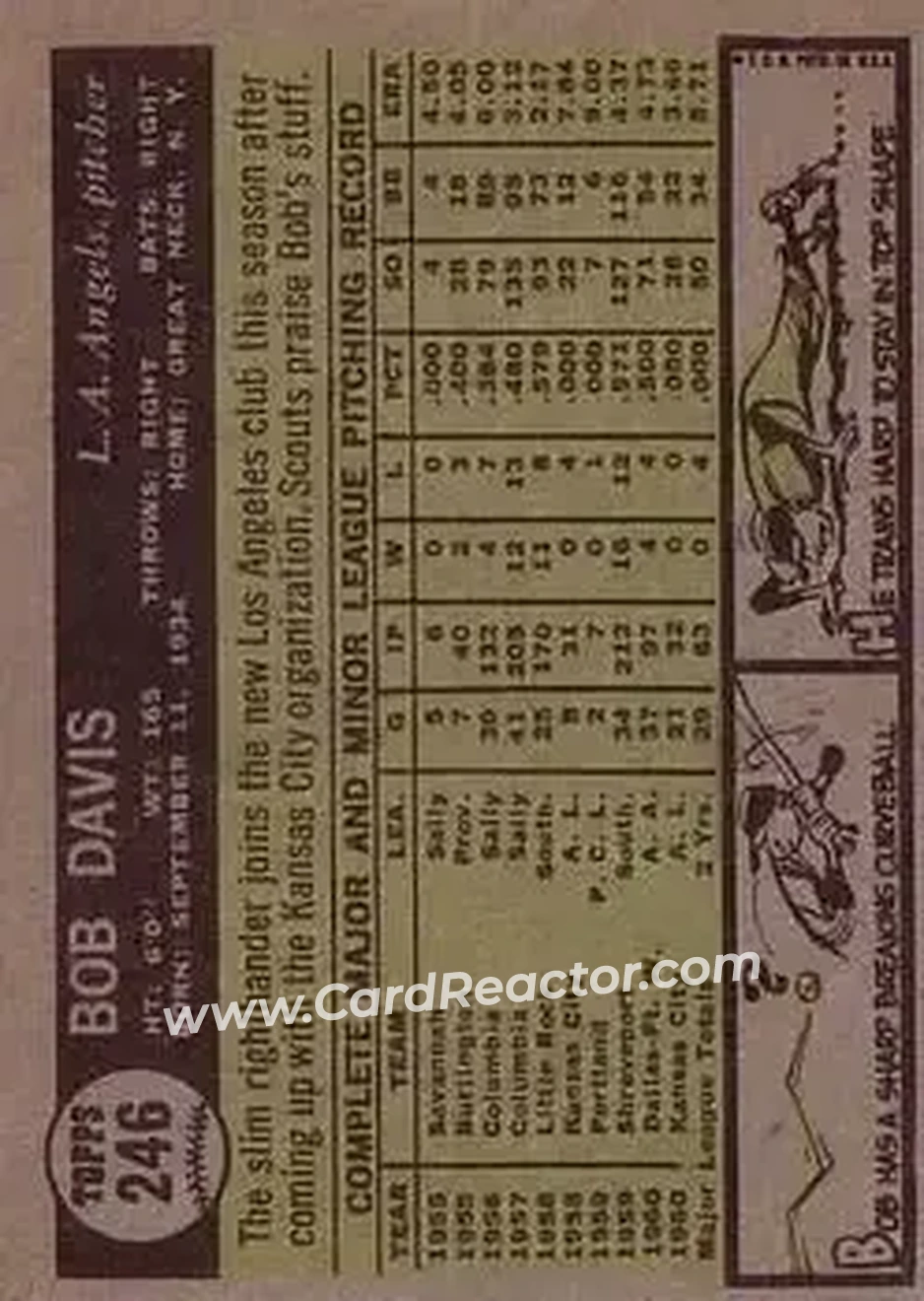 1961 Topps #246 - Bob Davis - Los Angeles Angels - Back