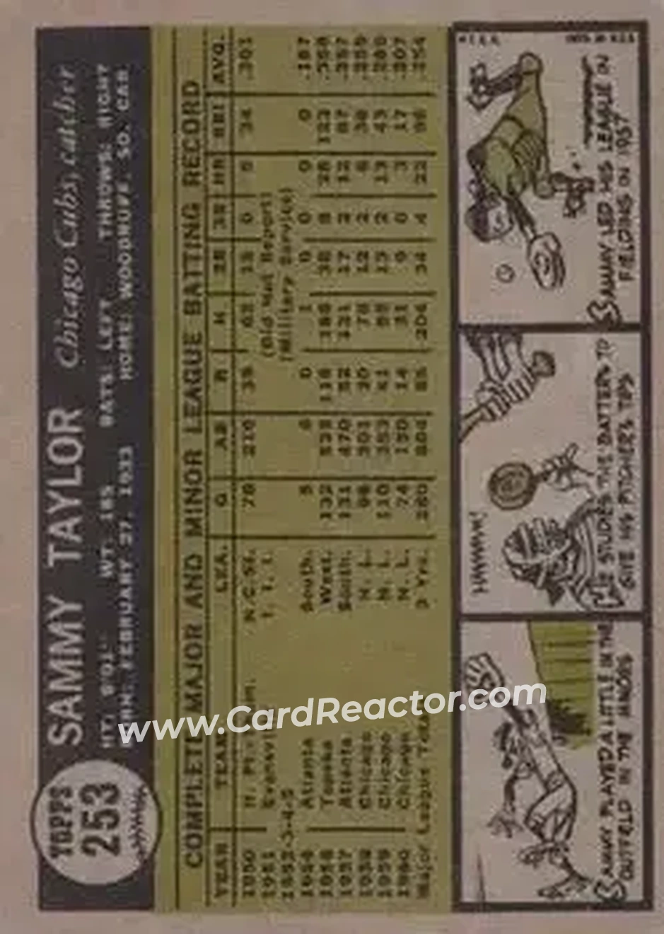1961 Topps #253 - Sam Taylor - Chicago Cubs - Back