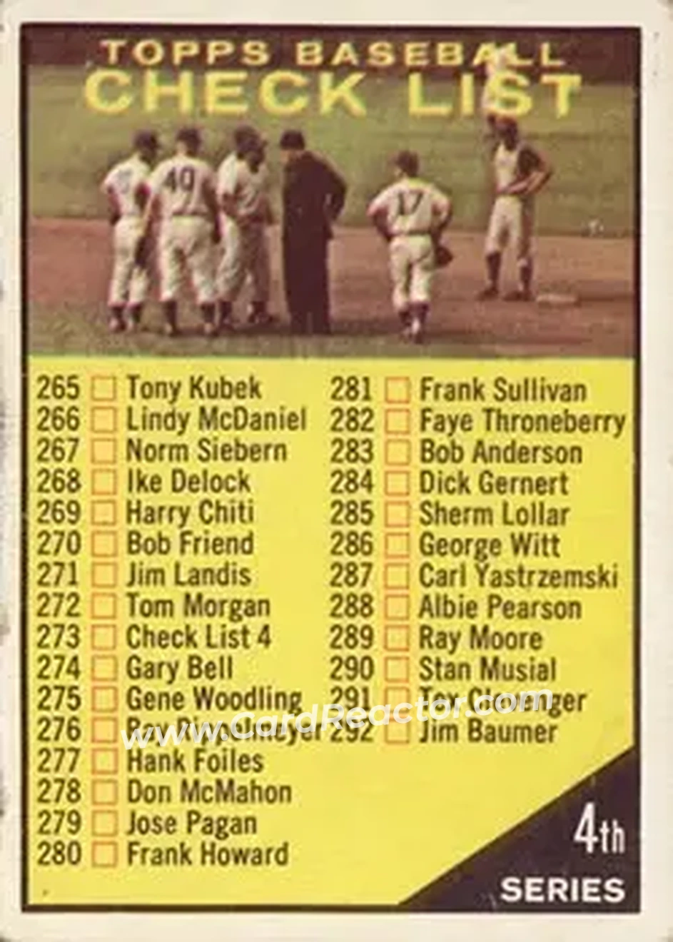 1961 Topps #273b - Checklist: 265 352 - Front