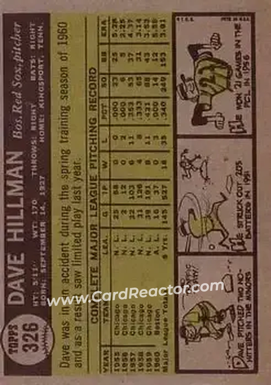 1961 Topps #326 - Dave Hillman - Boston Red Sox - Back