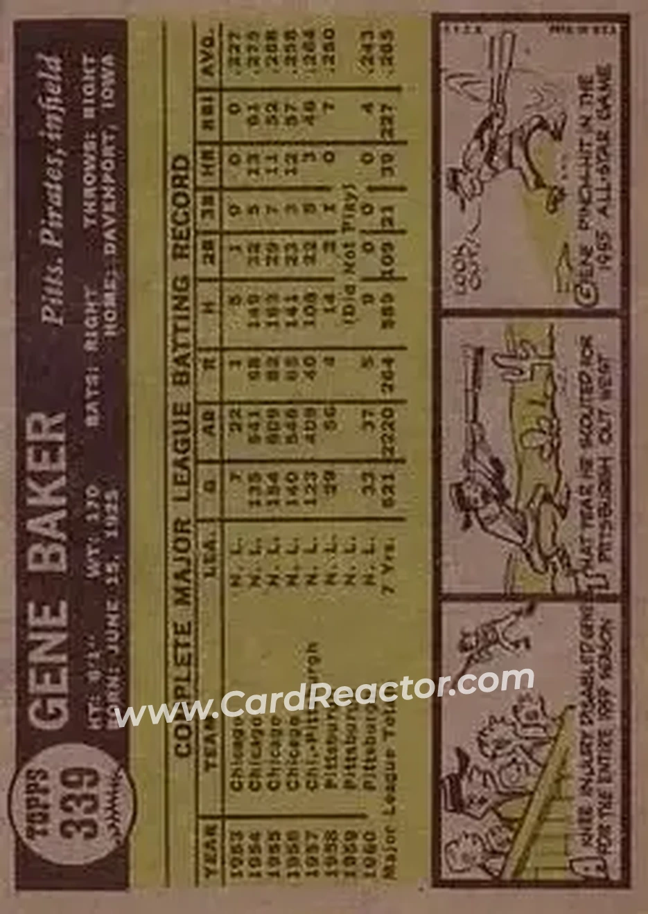 1961 Topps #339 - Gene Baker - Pittsburgh Pirates - Back