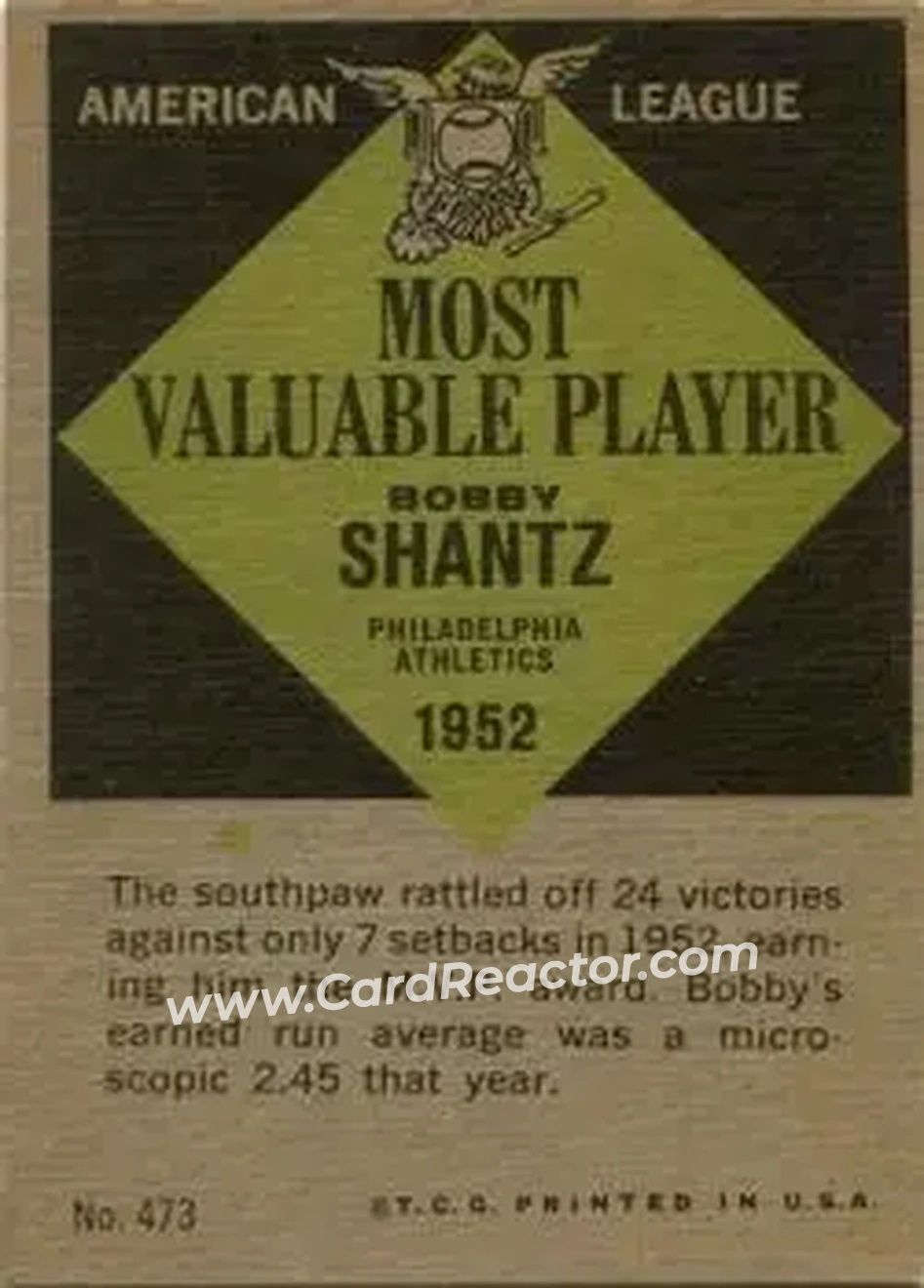 1961 Topps #473b - Bobby Shantz - Philadelphia Athletics - Back