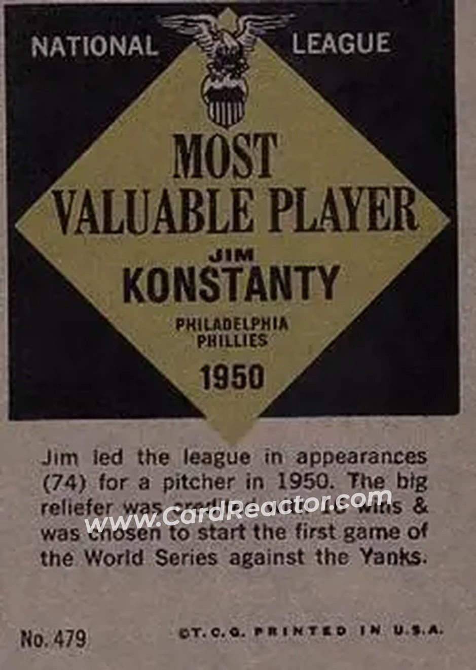 1961 Topps #479 - Jim Konstanty - Philadelphia Phillies - Back