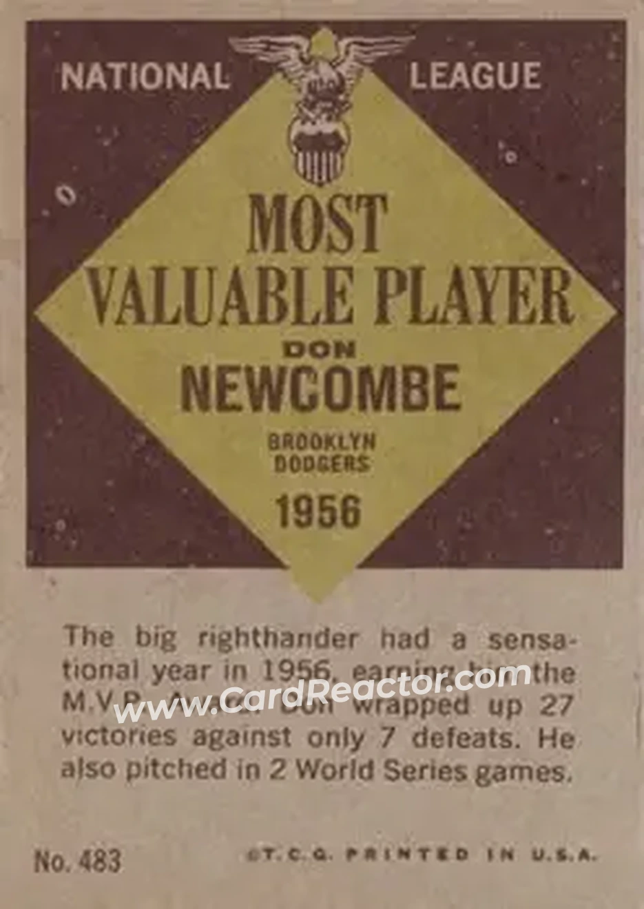 1961 Topps #483 - Don Newcombe - Brooklyn Dodgers - Back