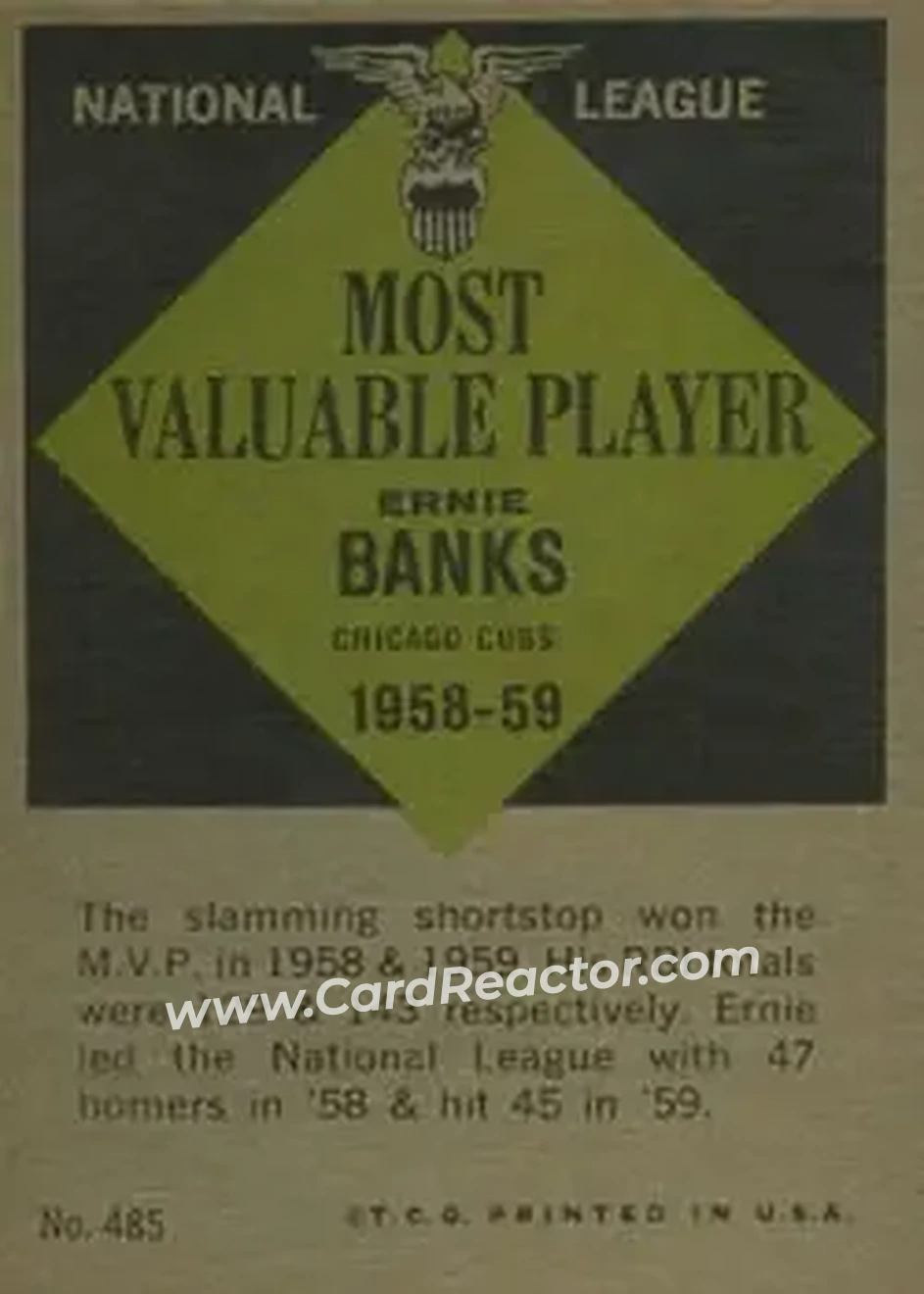 1961 Topps #485 - Ernie Banks - Chicago Cubs - Back