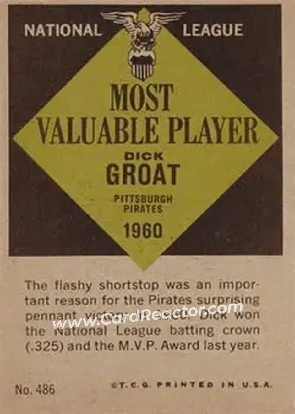 1961 Topps #486 - Dick Groat - Pittsburgh Pirates - Back