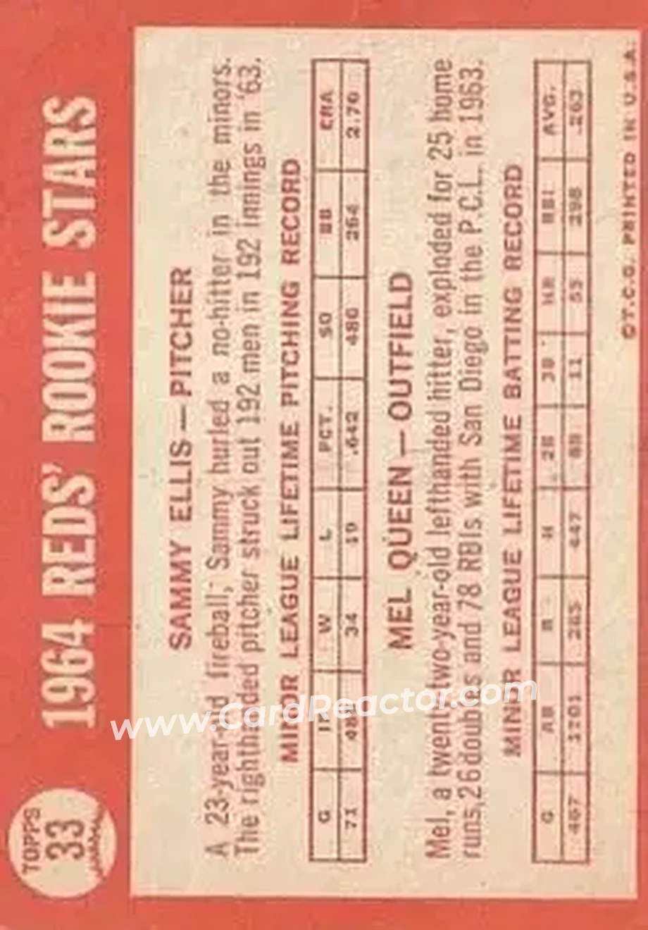 1964 Topps #33 - Mel Queen) - Cincinnati Reds - Back