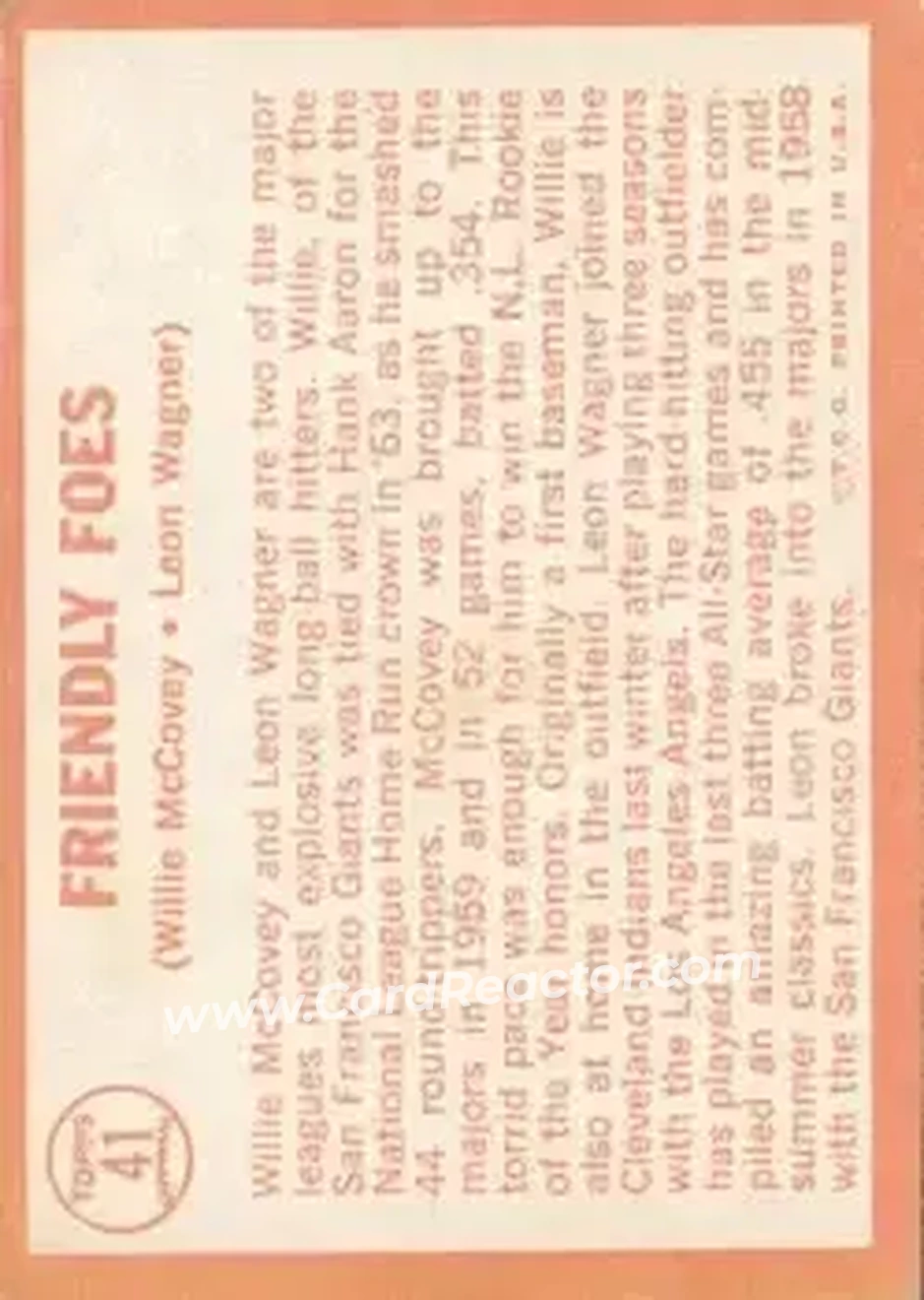 1964 Topps #41 - Leon Wagner) - Back 1964 Topps #41 - Leon Wagner) - Back
