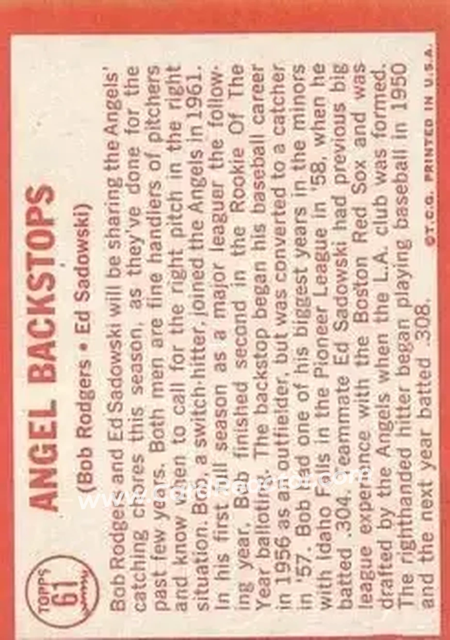 1964 Topps #61 - Ed Sadowski) - Los Angeles Angels - Back