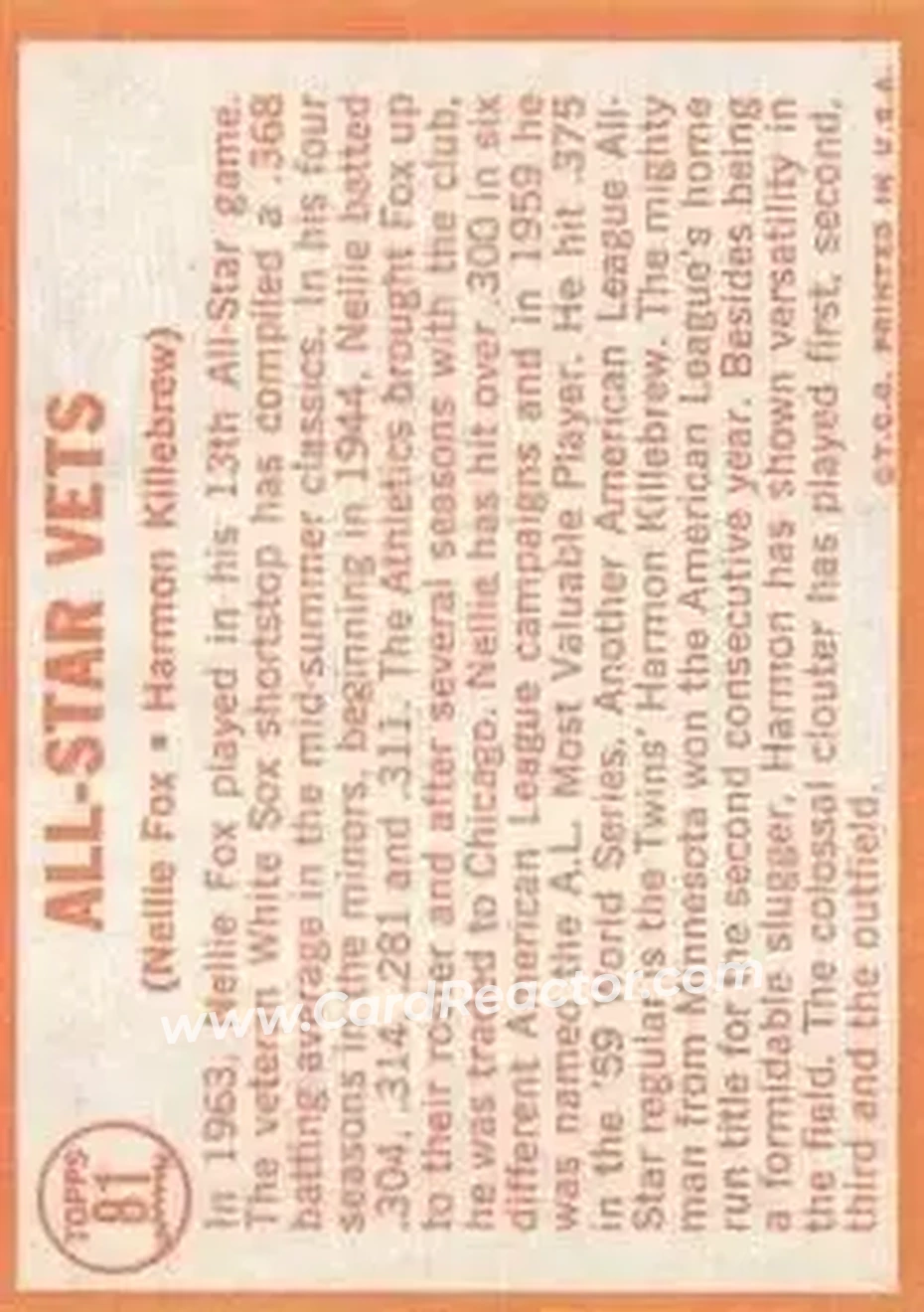 1964 Topps #81 - Harmon Killebrew) - Back 1964 Topps #81 - Harmon Killebrew) - Back