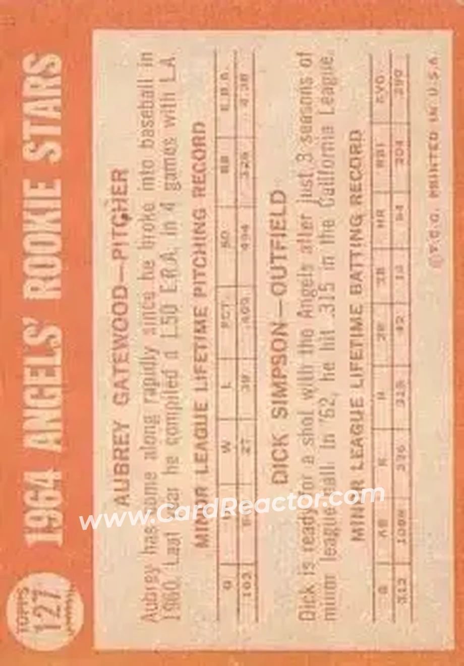 1964 Topps #127 - Dick Simpson) - Los Angeles Angels - Back