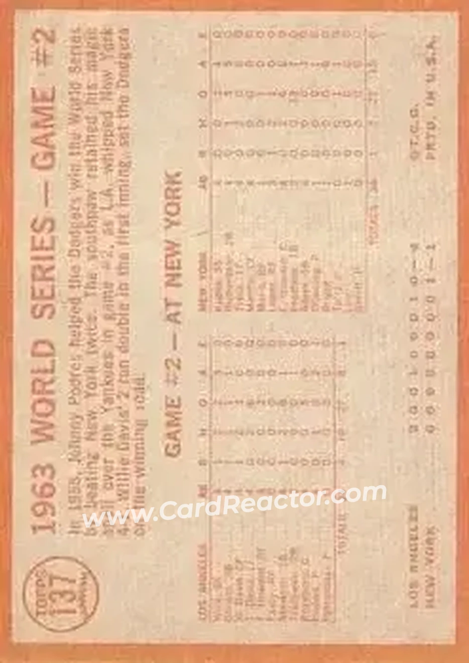 1964 Topps #137 - Card 137 - Los Angeles Dodgers - Back