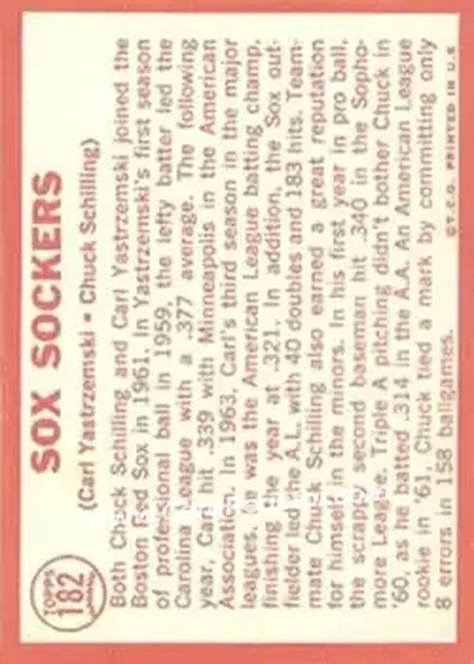 1964 Topps #182 - Chuck Schilling) - Boston Red Sox - Back