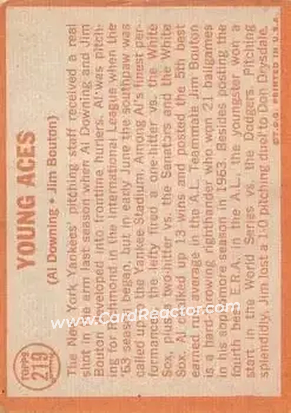 1964 Topps #219 - Jim Bouton) - New York Yankees - Back 1964 Topps #219 - Jim Bouton) - New York Yankees - Back