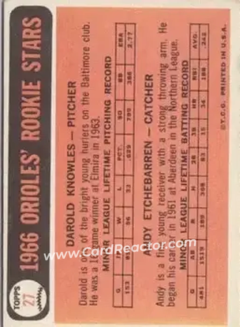 1966 Topps #27 - Card #27 - Baltimore Orioles - Back
