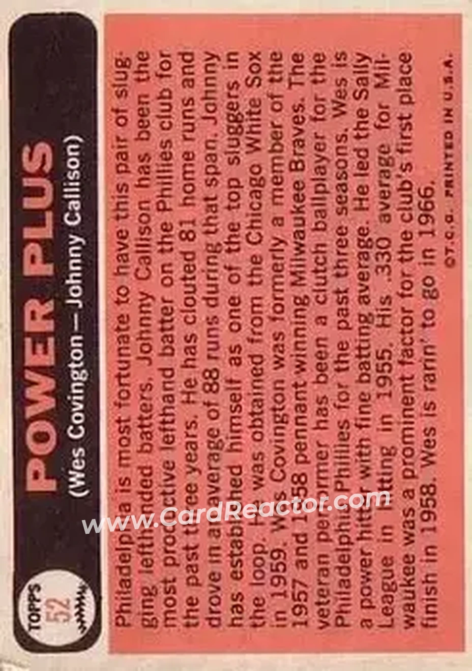 1966 Topps #52 - Card #52 - Philadelphia Phillies - Back