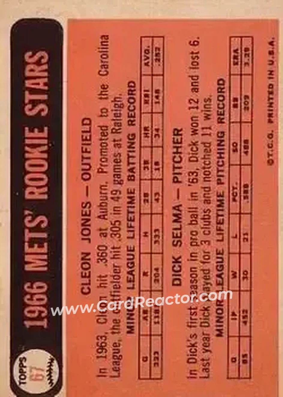 1966 Topps #67 - Card #67 - New York Mets - Back