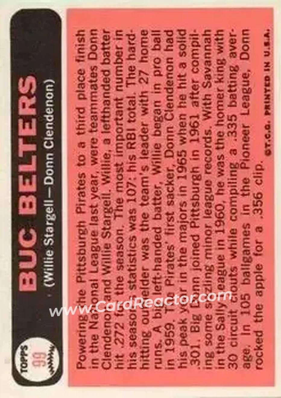 1966 Topps #99 - Card #99 - Pittsburgh Pirates - Back 1966 Topps #99 - Card #99 - Pittsburgh Pirates - Back