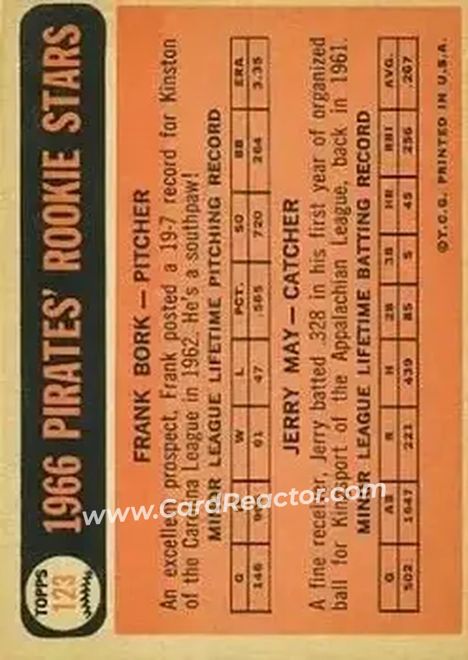 1966 Topps #123 - Card #123 - Pittsburgh Pirates - Back