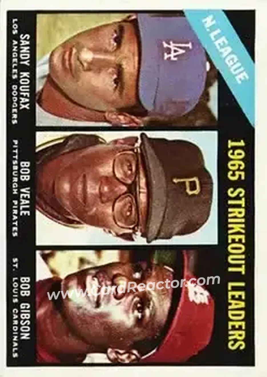 1966 Topps #225 - Bob Gibson & Sandy" Koufax & Bob Veale - Los Angeles Dodgers, Pittsburgh Pirates, St. Louis Cardinals