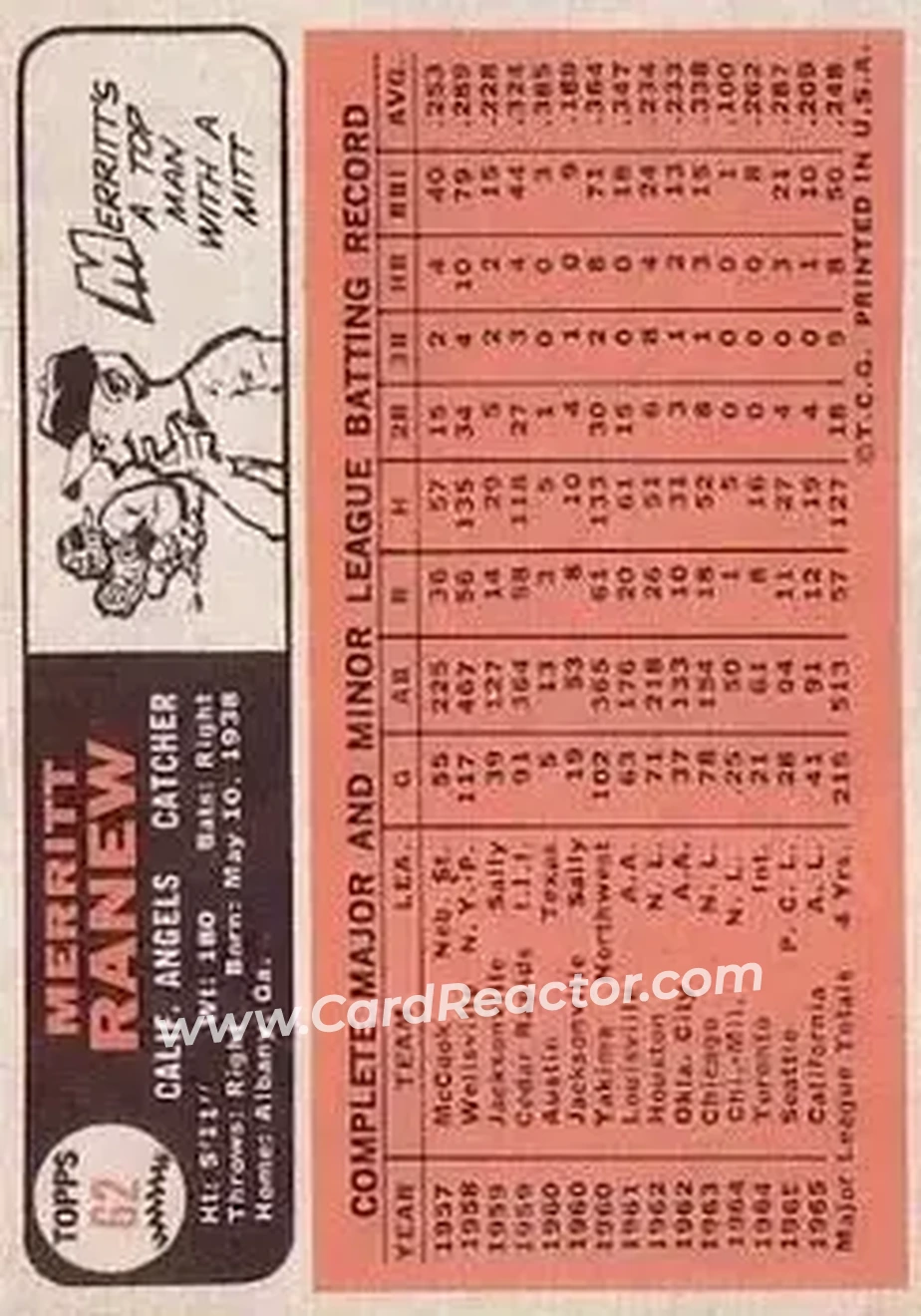 1966 Topps #62 - Merritt Ranew - California Angels - Back 1966 Topps #62 - Merritt Ranew - California Angels - Back