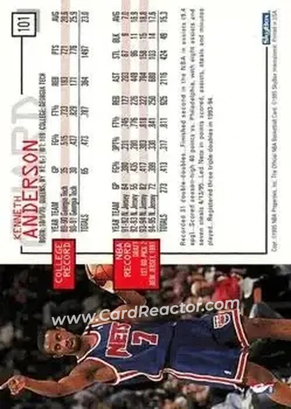 1995-96 Hoops #101 - Kenny Anderson - New Jersey Nets - Back 1995-96 Hoops #101 - Kenny Anderson - New Jersey Nets - Back