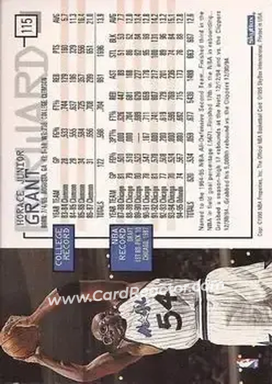 1995-96 Hoops #115 - Horace Grant - Orlando Magic - Back