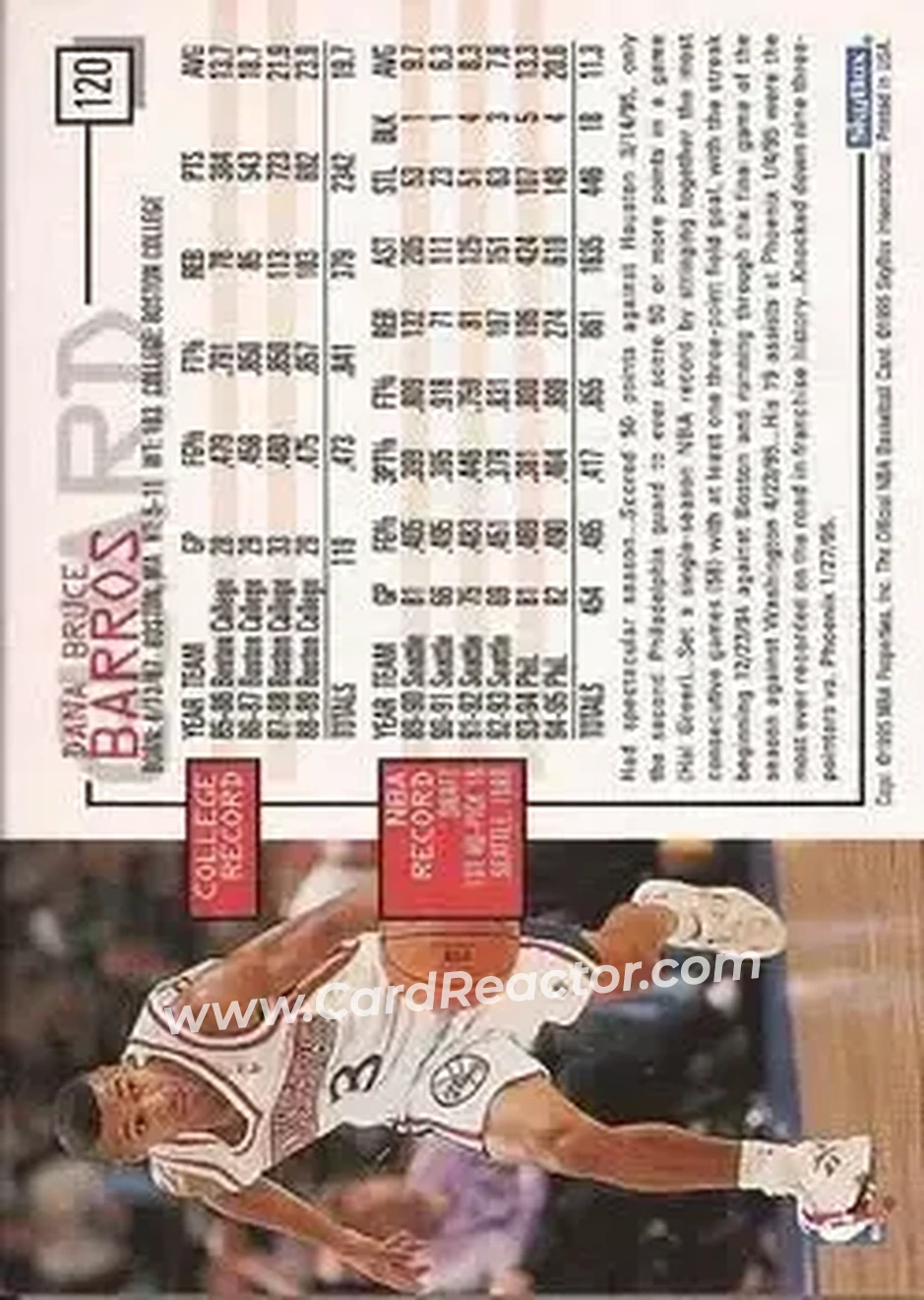1995-96 Hoops #120 - Dana Barros - Philadelphia 76ers - Back