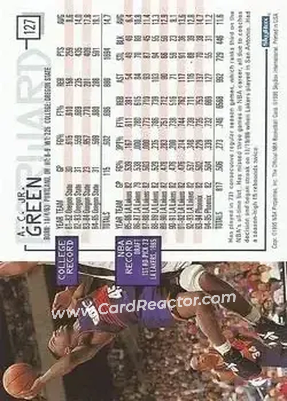 1995-96 Hoops #127 - A.C. Green - Phoenix Suns - Back