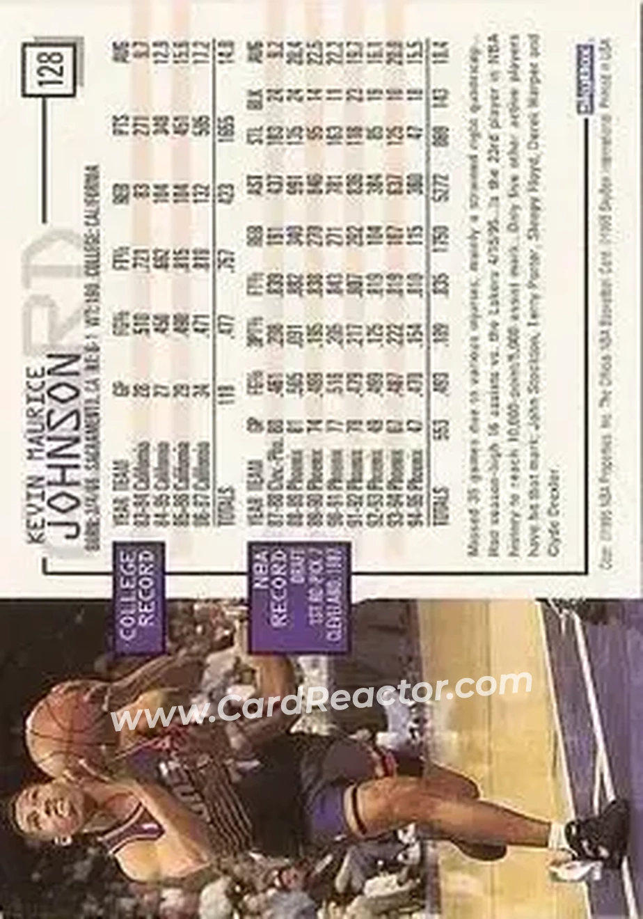 1995-96 Hoops #128 - Kevin Johnson - Phoenix Suns - Back 1995-96 Hoops #128 - Kevin Johnson - Phoenix Suns - Back