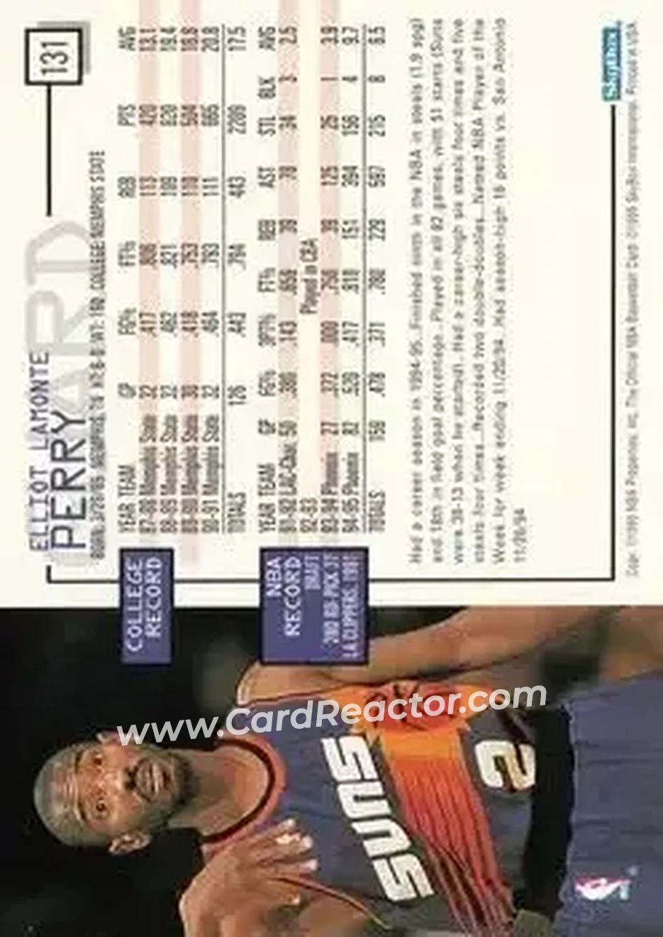 1995-96 Hoops #131 - Elliot Perry - Phoenix Suns - Back