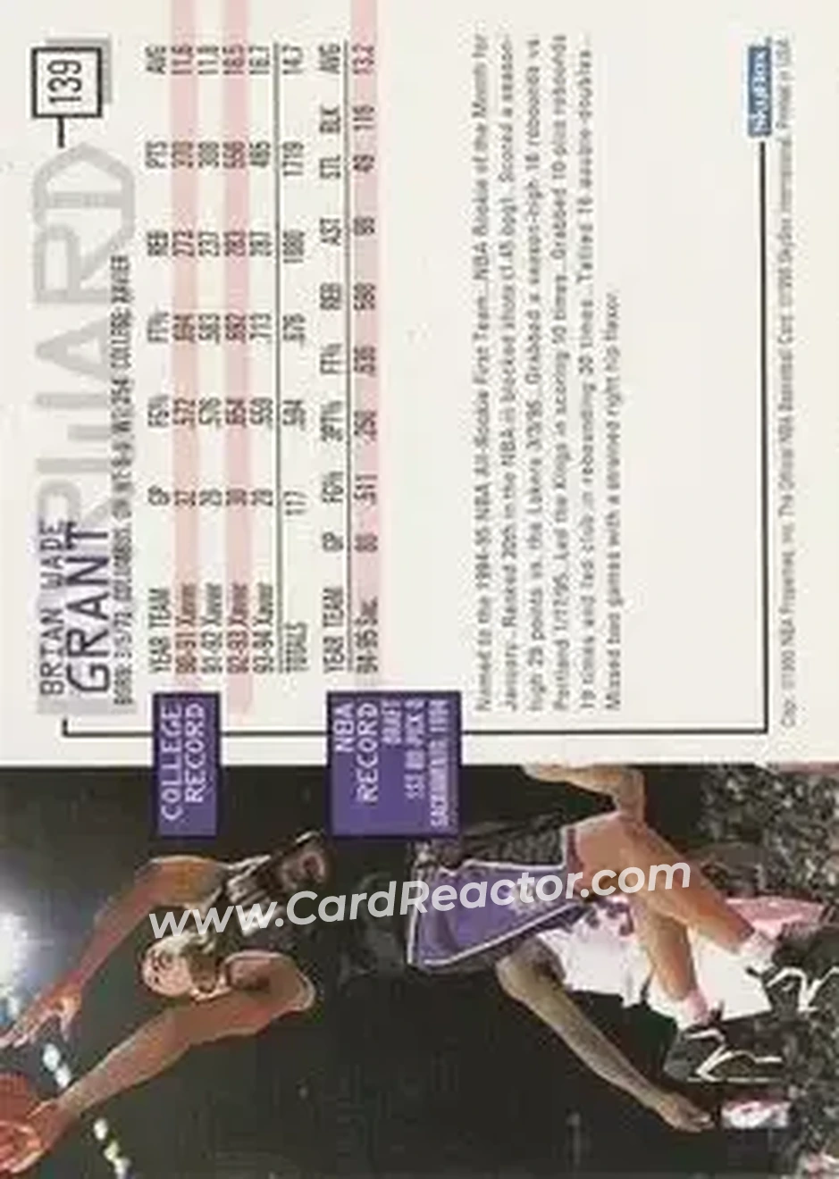 1995-96 Hoops #139 - Brian Grant - Sacramento Kings - Back