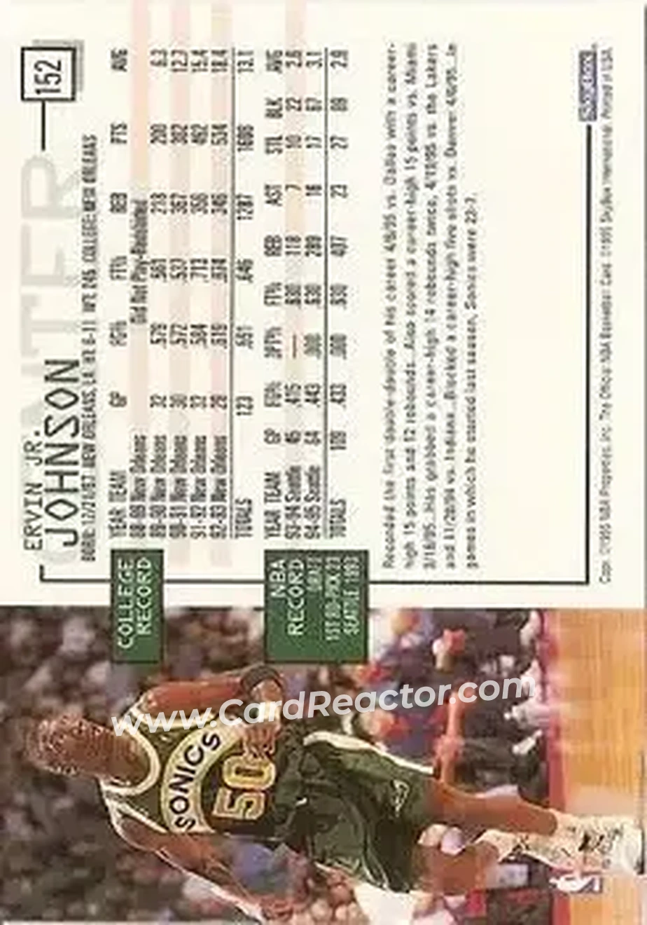 1995-96 Hoops #152 - Ervin Johnson - Seattle SuperSonics - Back 1995-96 Hoops #152 - Ervin Johnson - Seattle SuperSonics - Back