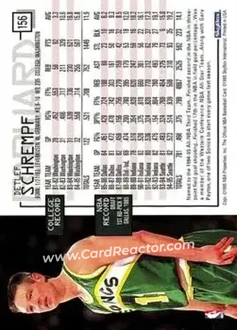 1995-96 Hoops #156 - Detlef Schrempf - Seattle SuperSonics - Back 1995-96 Hoops #156 - Detlef Schrempf - Seattle SuperSonics - Back