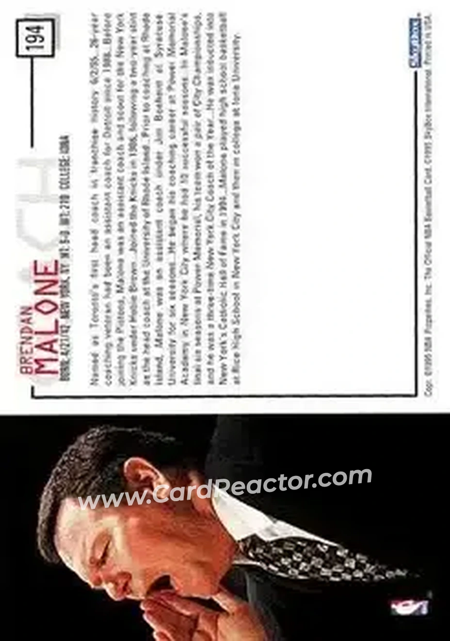 1995-96 Hoops #194 - Brendan Malone - Toronto Raptors - Back