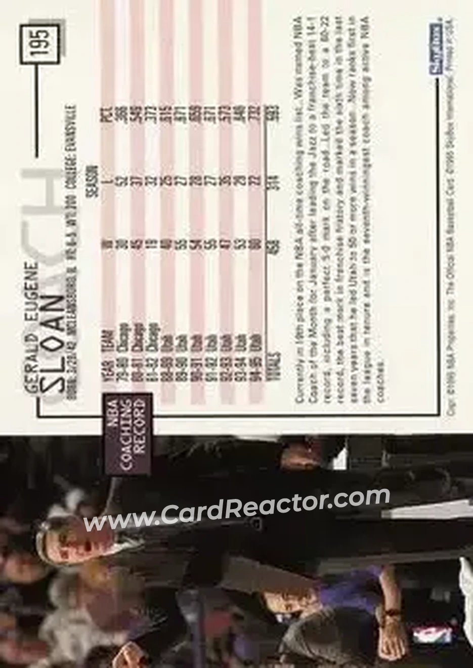 1995-96 Hoops #195 - Jerry Sloan - Utah Jazz - Back