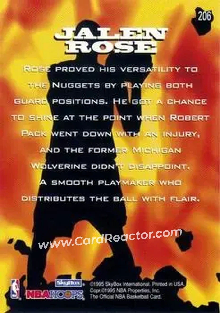 1995-96 Hoops #206 - Jalen Rose - Denver Nuggets - Back