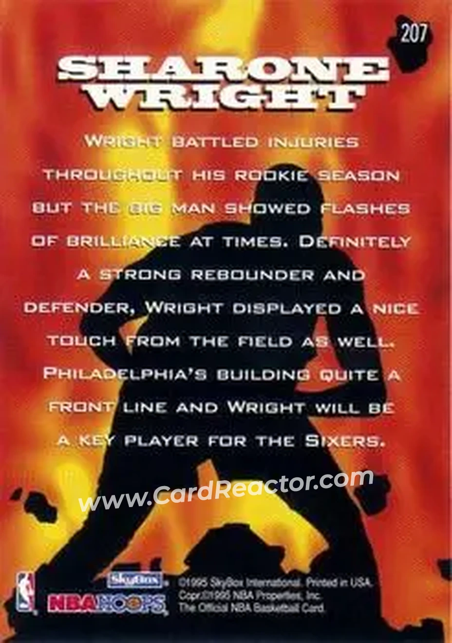 1995-96 Hoops #207 - Sharone Wright - Philadelphia 76ers - Back