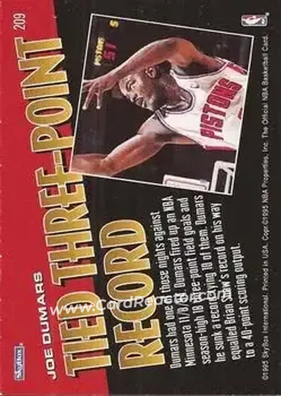 1995-96 Hoops #209 - Joe Dumars - Detroit Pistons - Back 1995-96 Hoops #209 - Joe Dumars - Detroit Pistons - Back
